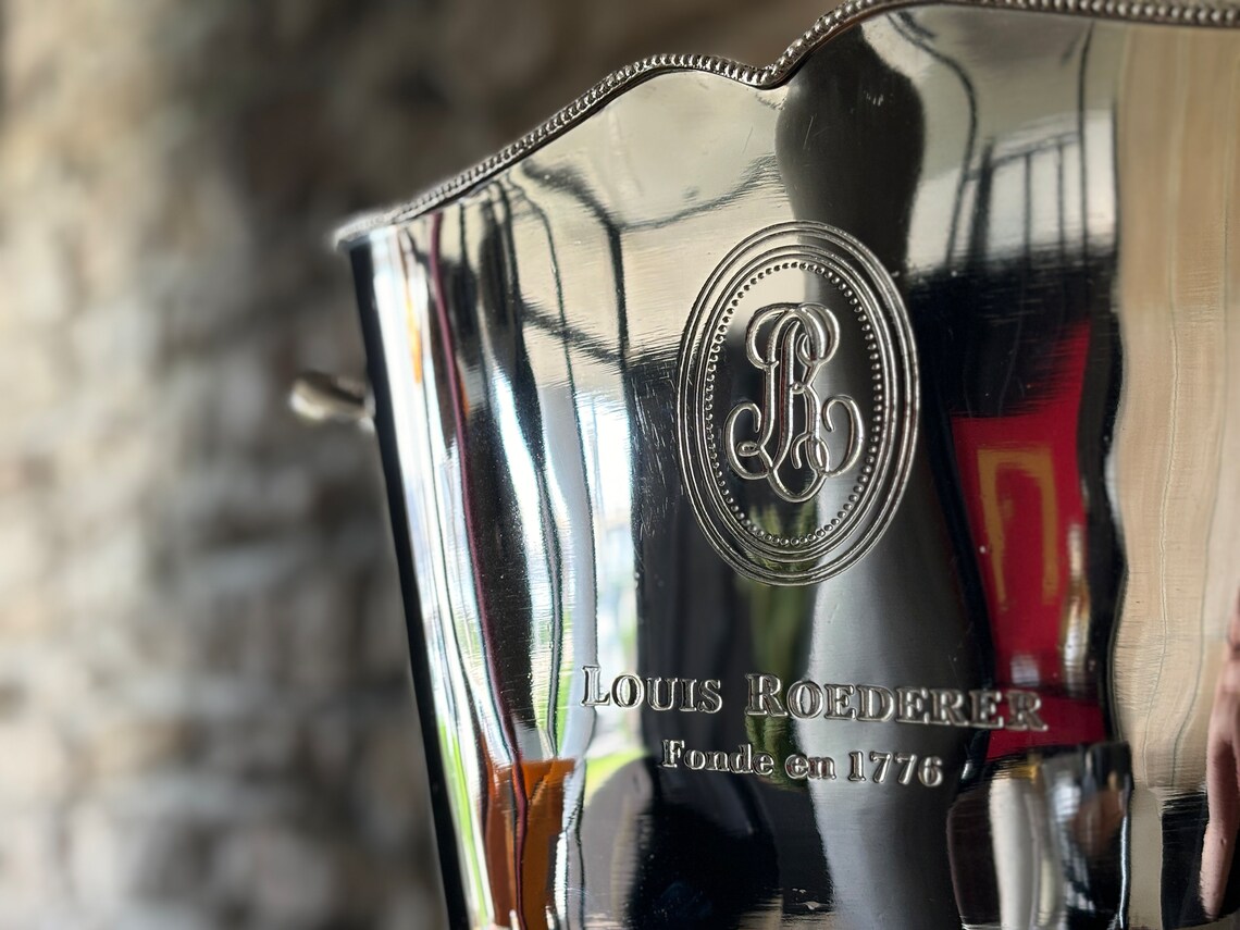 SOLD / ELADVA – Louis Roederer dupla palackos ezüstözött pezsgőhűtő, angol gyártmány – 128.400.-Ft