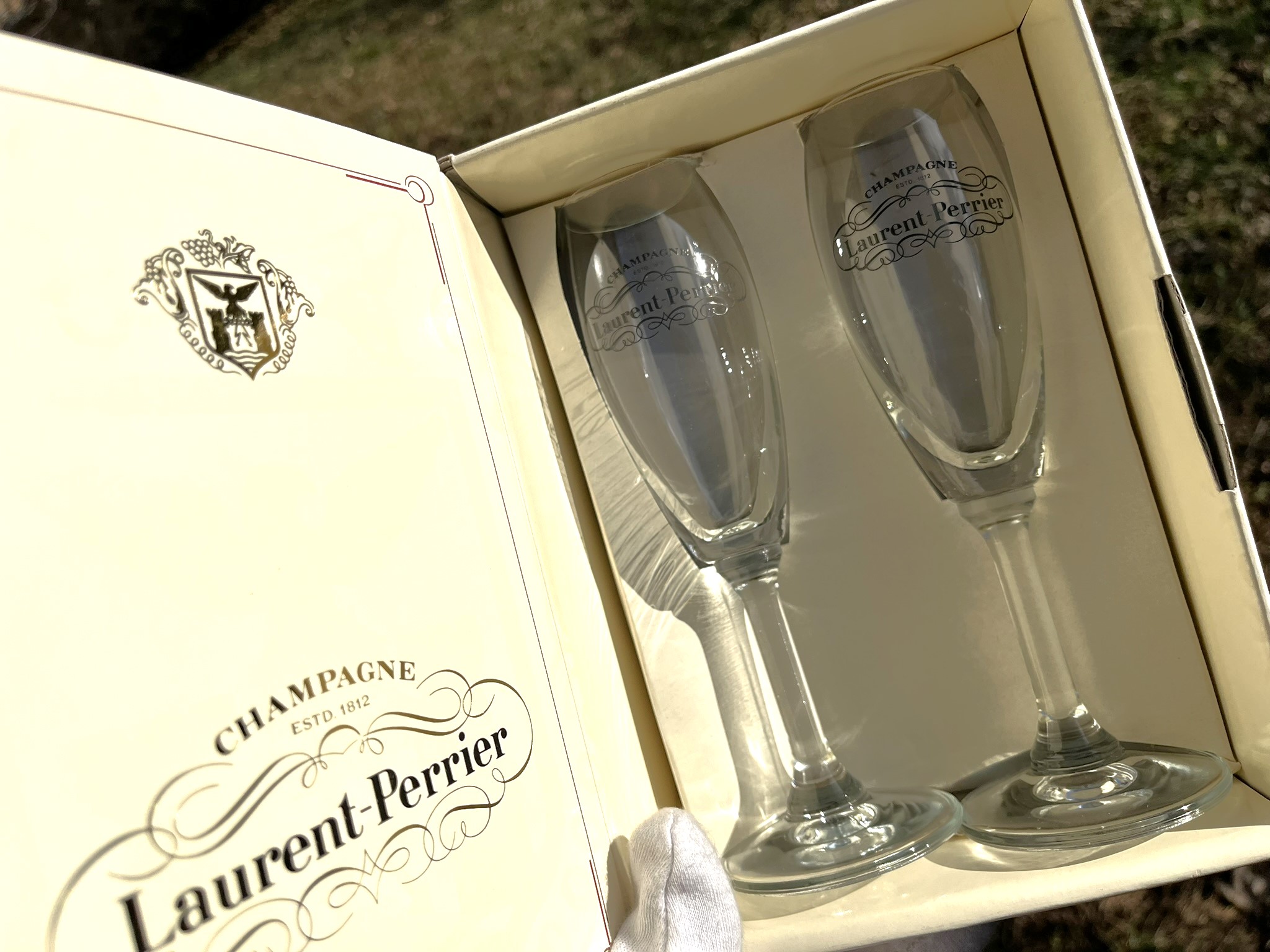 Laurent-Perrier Champagne 2 vintage pezsgőspohár díszdobozban – ELADÓ