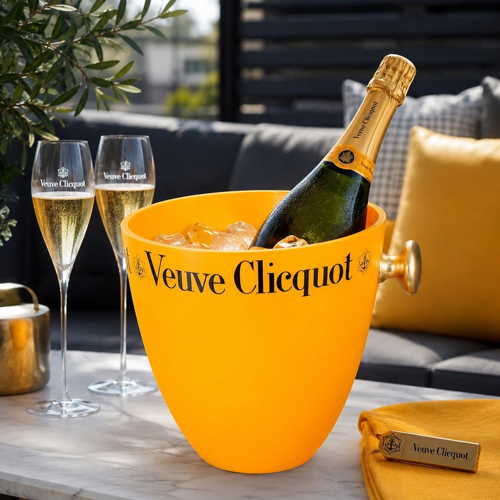 Ikonikus arany gombos sárga Veuve Clicquot vintage pezsgős jégveder – Franciaországból – ELADÓ