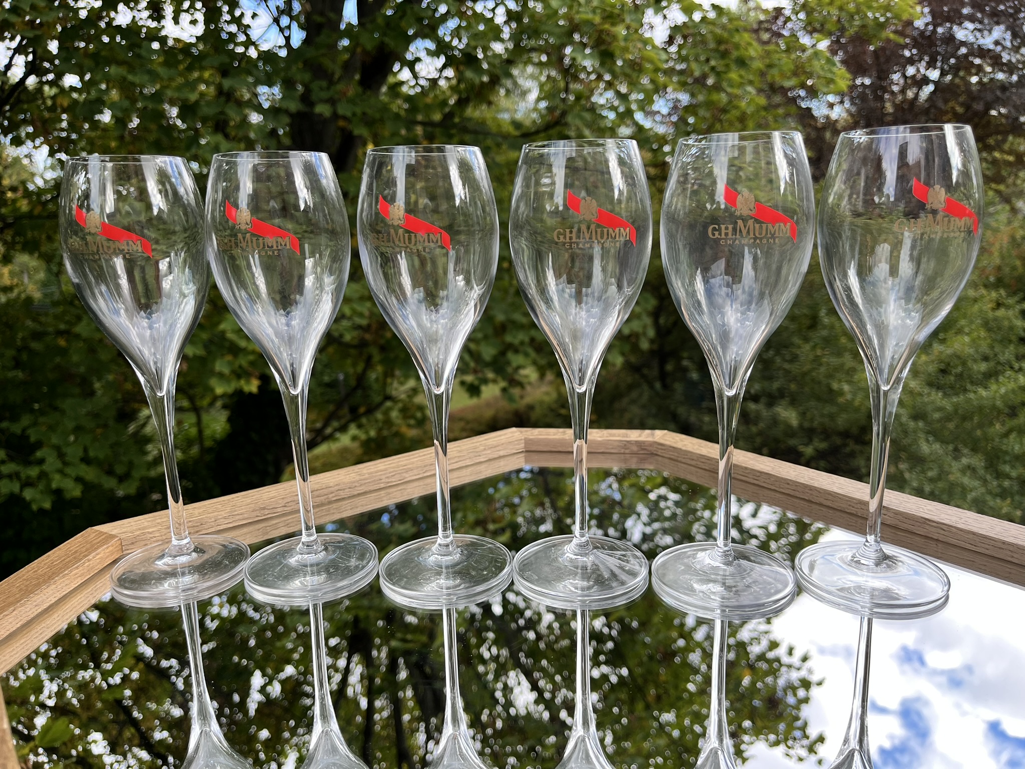 Vadonatúj 6 darabos G.H. MUMM pezsgőspohár készlet – Gyári dobozában – ELADÓ