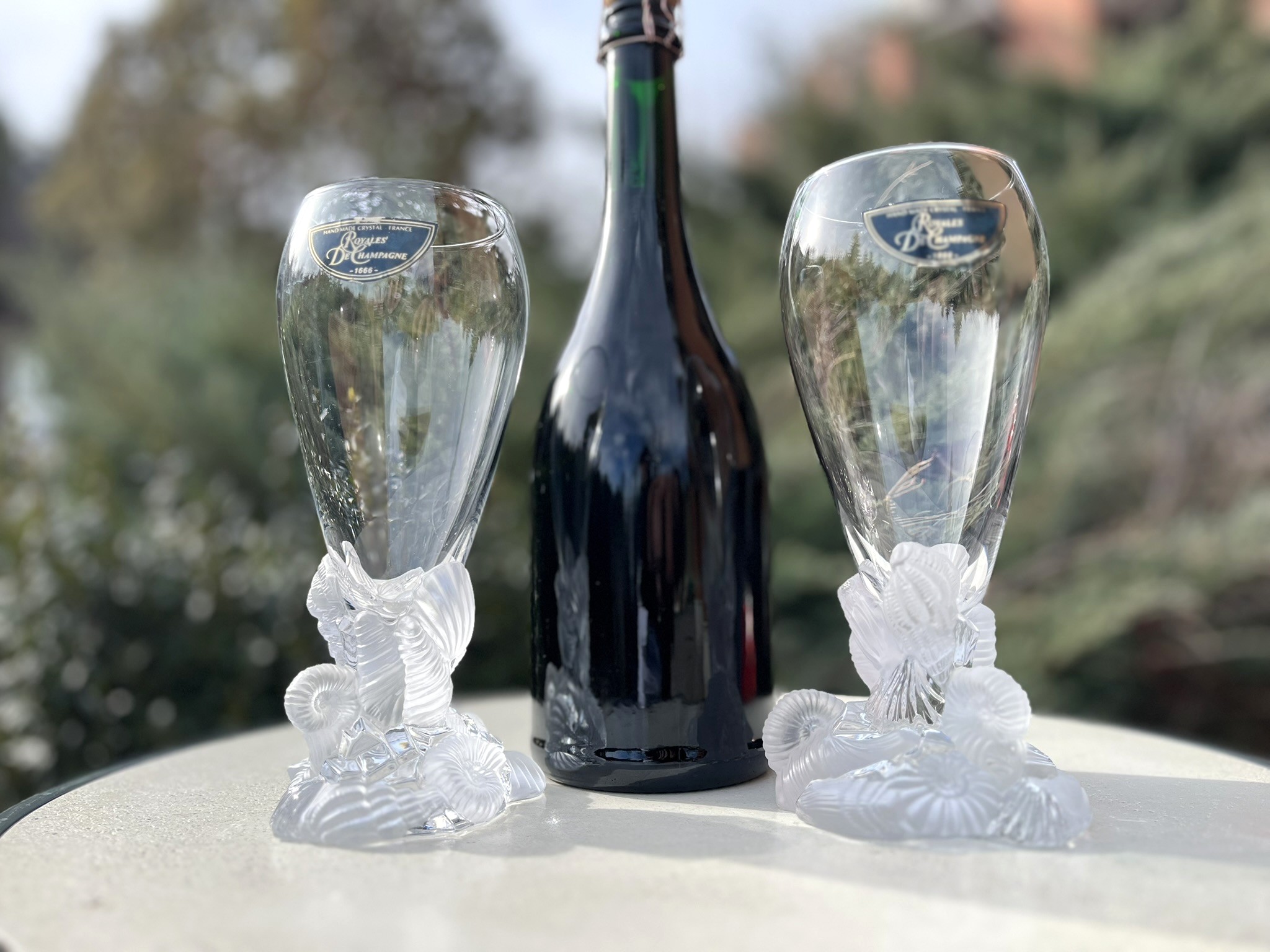 Royale de Champagne – Ritka, kézzel fújt kristály pezsgőspohár pár (1960-as évek) – ELADÓ