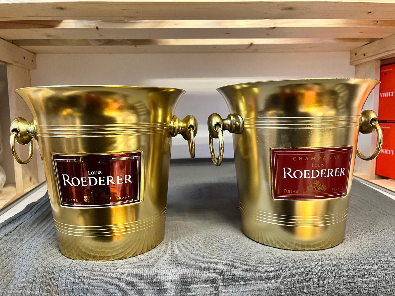 2 darab LOUIS ROEDERER vintage aranyszínű pezsgőhűtő veder párban – ELADÓ