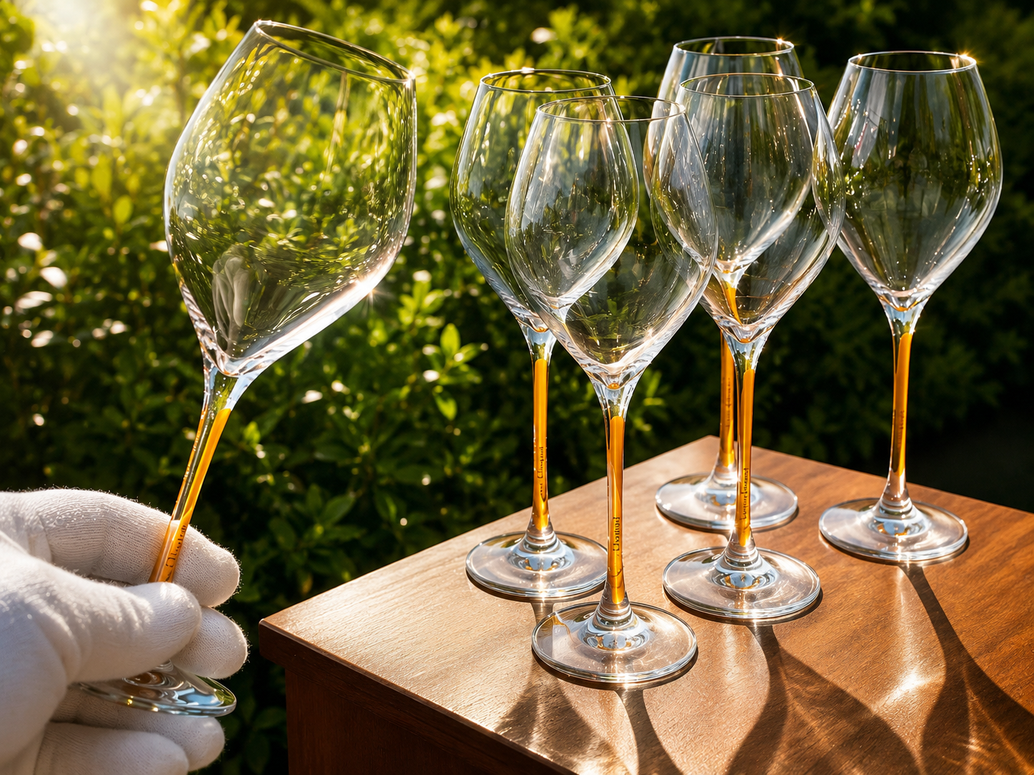 SOLD / ELADVA – Veuve Clicquot Trendy Prestige – 6 db Eredeti Sárga Szárú Pezsgőspohár (28 cl) – Új, Dobozában – 66.000.-Ft
