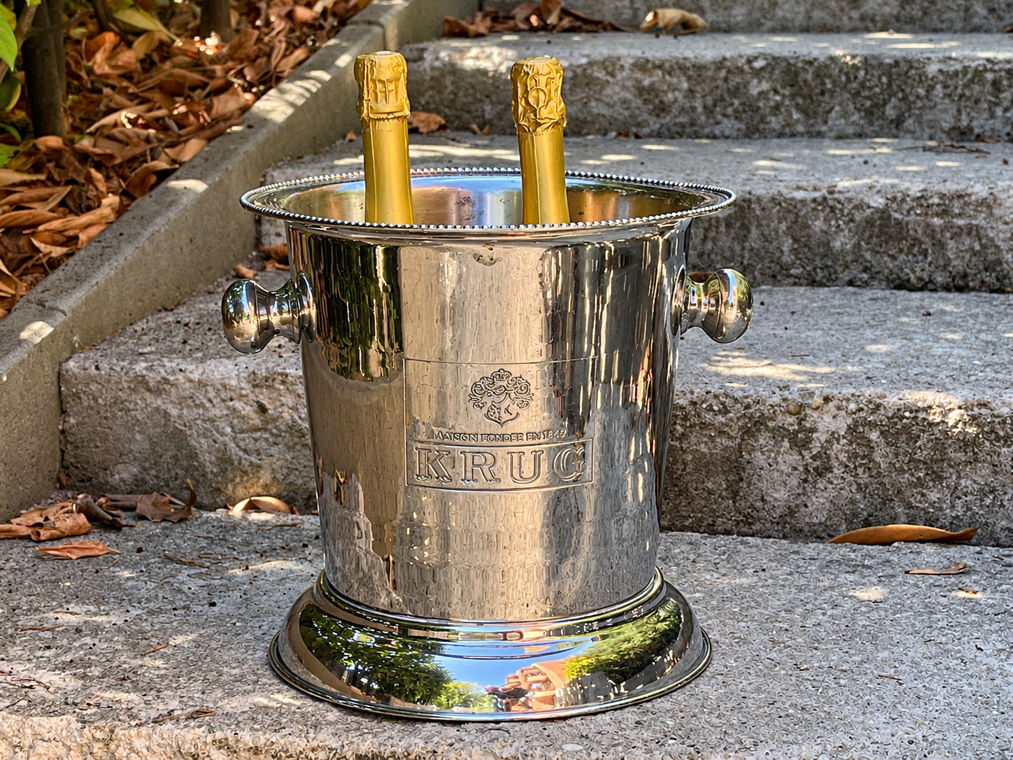 Ritka KRUG Champagne kétpalackos pezsgőhűtő – duplafalú, krómozott acél – ELADÓ